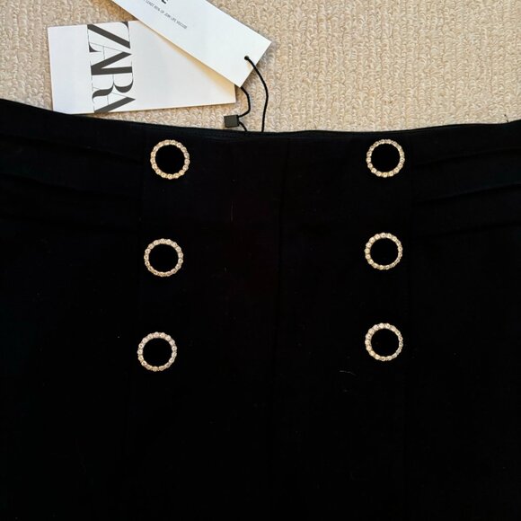 BRAND NEW ZARA Black Trousers with Embellished Buttons - Picture 2 of 4